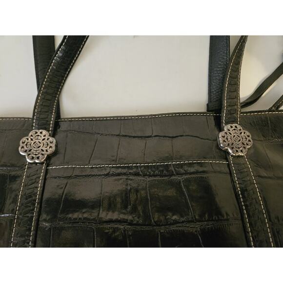 Brighton Black Croco Embossed Leather Satchel Shoulder Handbag 15x8x3 - Picture 9 of 16